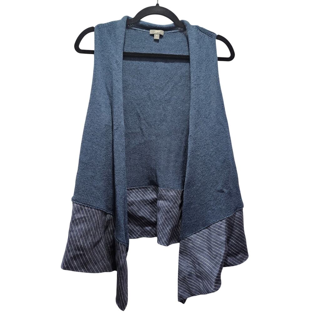 J.Jill Linen Blend Vest Women M Blue Striped Draped Open Front Lagenlook